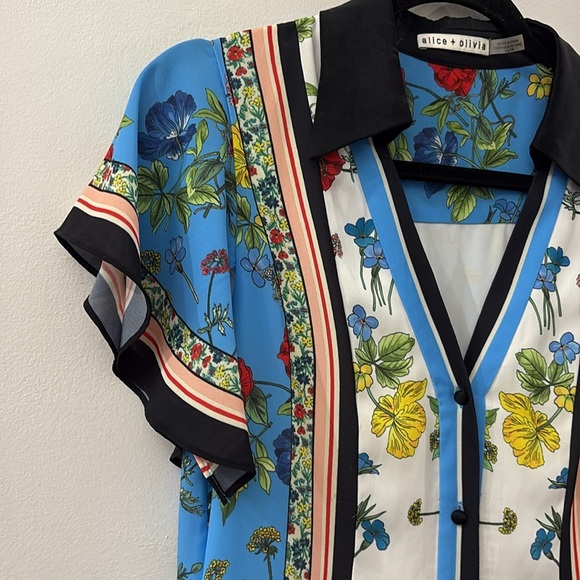 Alice + Olivia Asymmetrical Blue and White Floral Dress - silk blend - XS - Picture 3 of 7